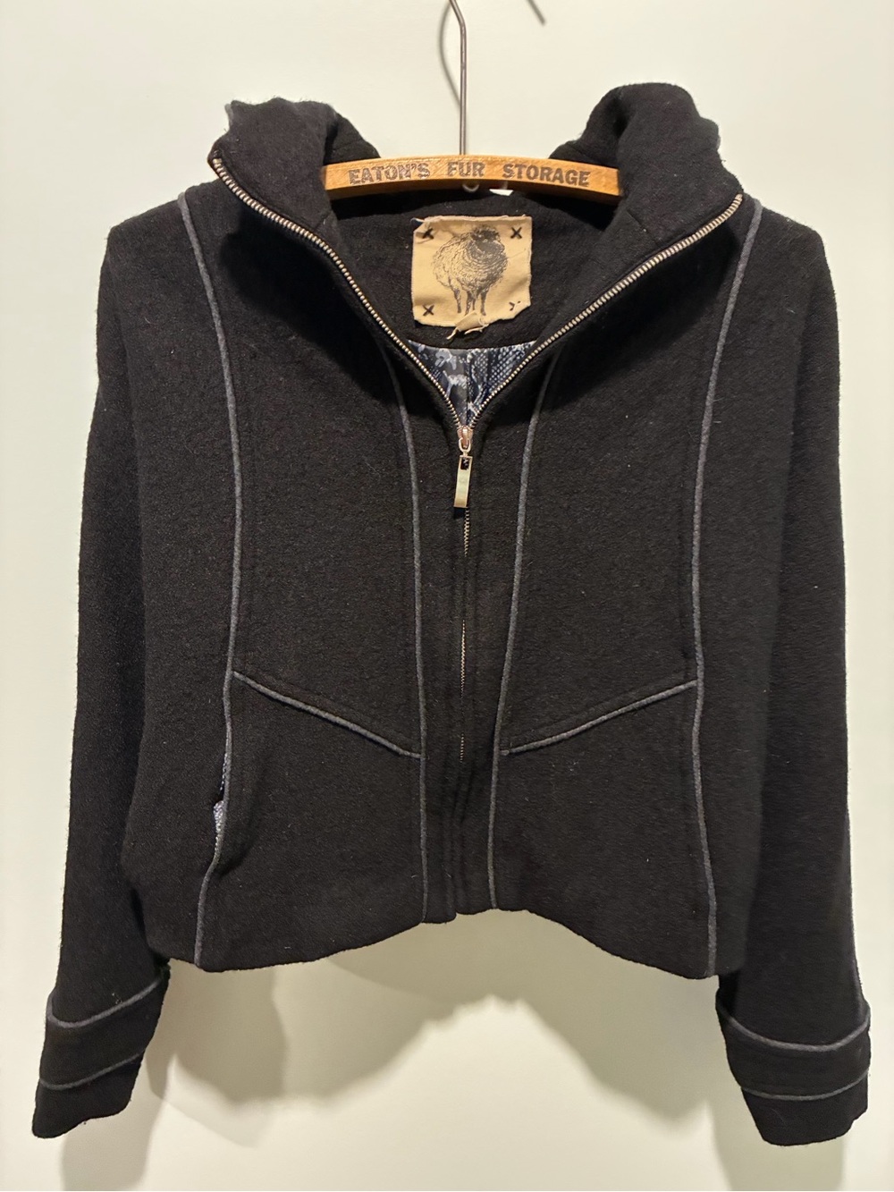 Women's Black Zip-Front Hooded Wool Blend Jacket Size Small